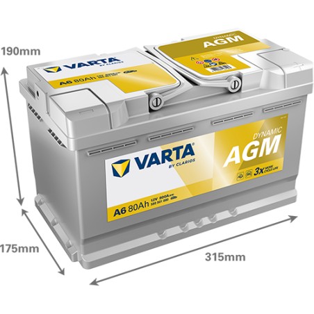 Batteria Start-Stop Varta A6 12V 80Ah 800A AGM – immagine 2