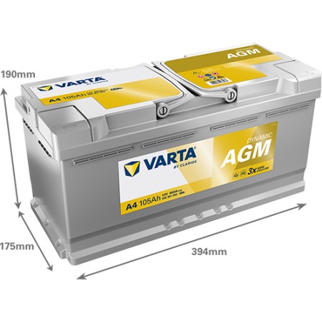 Batería Start-Stop Varta A4 12V 105Ah 950A AGM – imagen 2