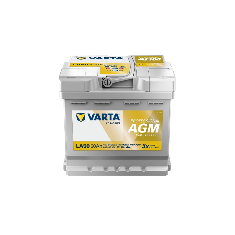 Marine battery Varta LA50 12V 50Ah 540A - front and top view