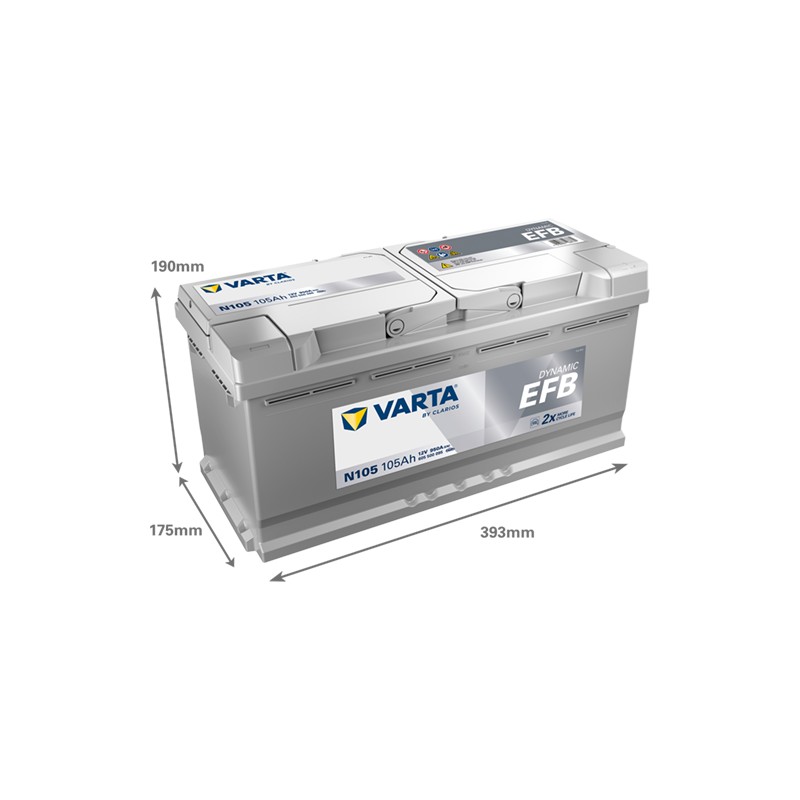 Batterie Start-Stop Varta N105 12V 105Ah 950A - schéma des dimensions