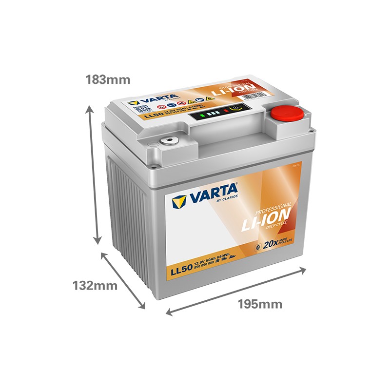 Marine battery Varta LL50 12V 50Ah LiFePO4 - dimensions diagram