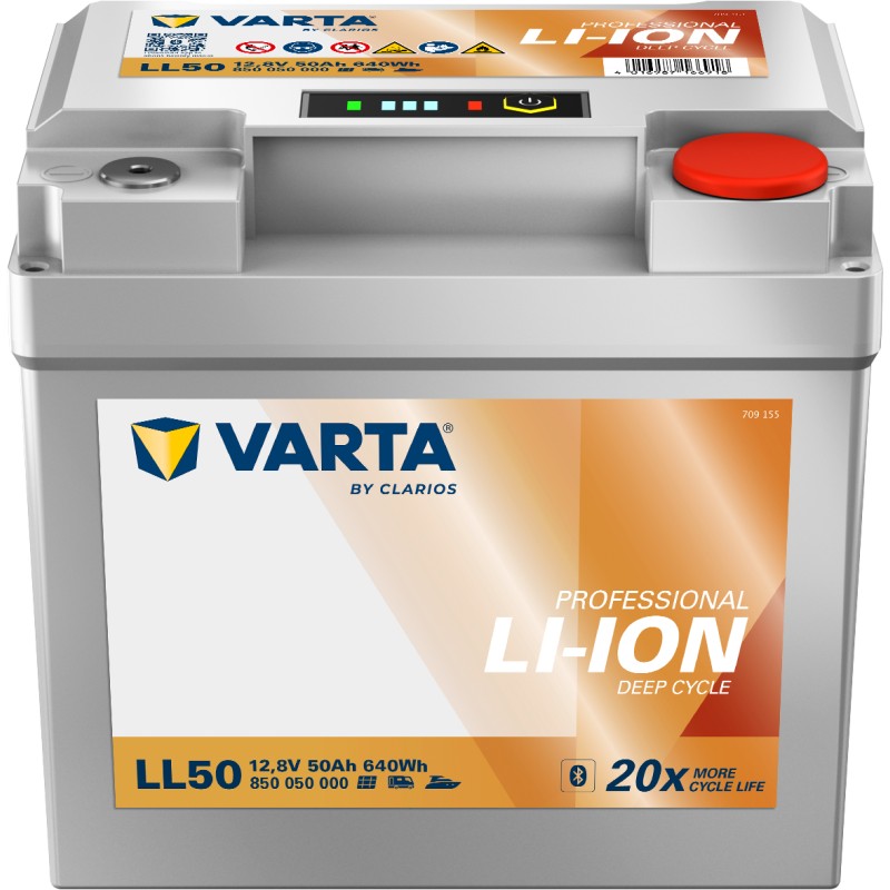 Marine battery Varta LL50 12V 50Ah LiFePO4 - front and top view