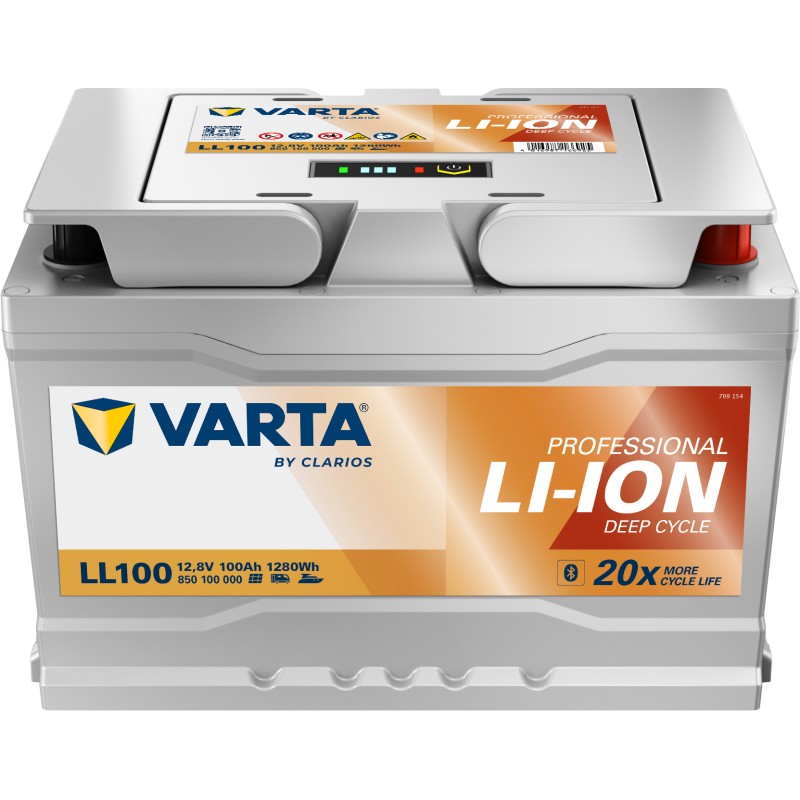 Bootsbatterie Varta LL100 12V 100Ah LiFePO4 - Front- und Draufsicht