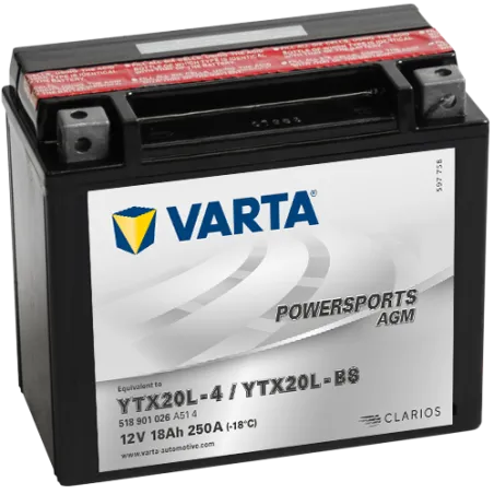 Varta YTX20L-4,YTX20L-BS 518901026. Batería de moto Varta 18Ah 12V