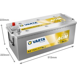 Truck battery Varta A2 12V 170Ah 1000A - dimensions diagram