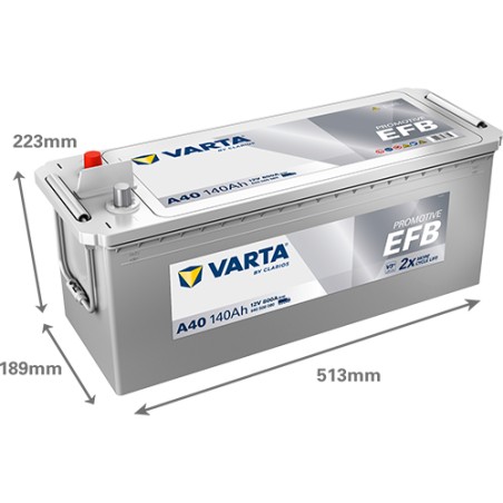 Batteria camion Varta A40 12V 140Ah 800A - schema delle dimensioni
