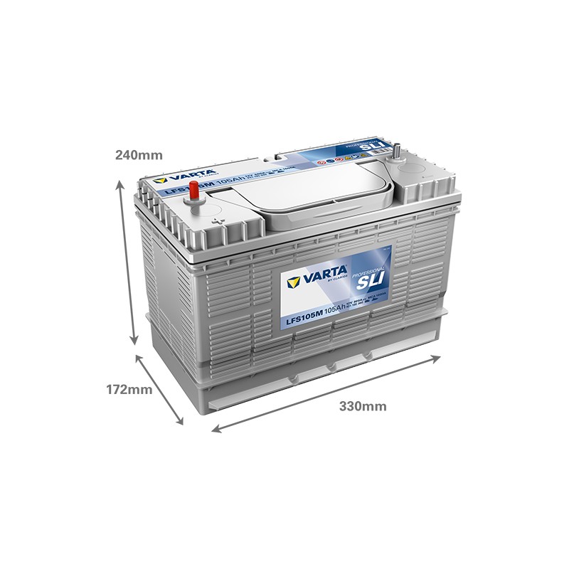 Marine battery Varta LFS105M 12V 105Ah 800A - dimensions diagram