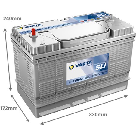 Marine battery Varta LFS105M 12V 105Ah 800A - dimensions diagram