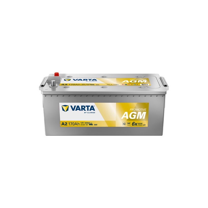 Batterie camion Varta A2 12V 170Ah 1000A - vue avant et de dessus