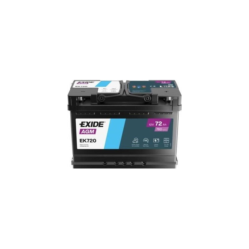 Batterie Start-Stop Exide EK720 12V 72Ah 760A AGM - 1