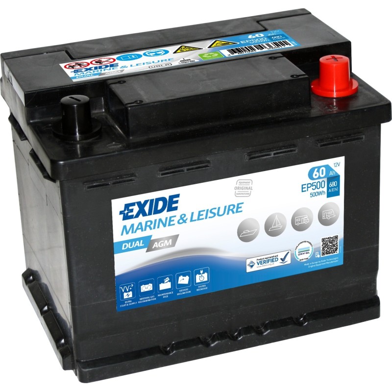 Bateria náutica Exide EP500 12V 60Ah AGM - 2
