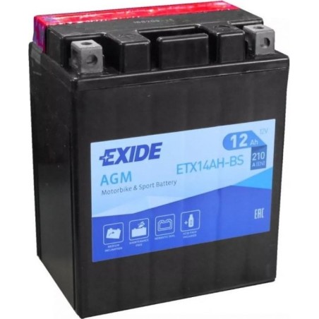 Motorcycle battery Exide ETX14AH-BS 12V 12Ah 210A AGM - 2