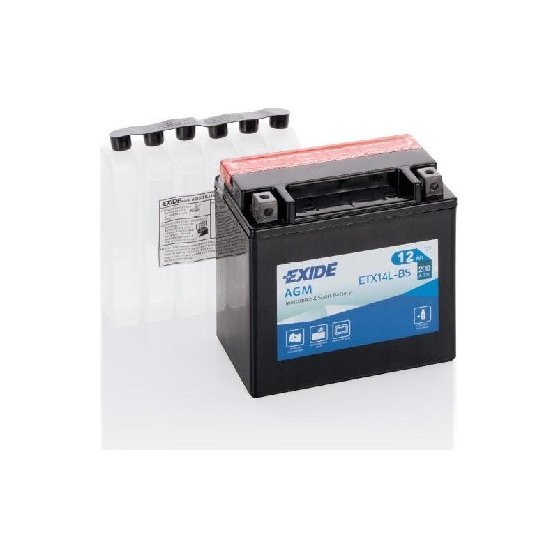 Motorcycle battery Exide ETX14L-BS 12V 12Ah 200A AGM - 1