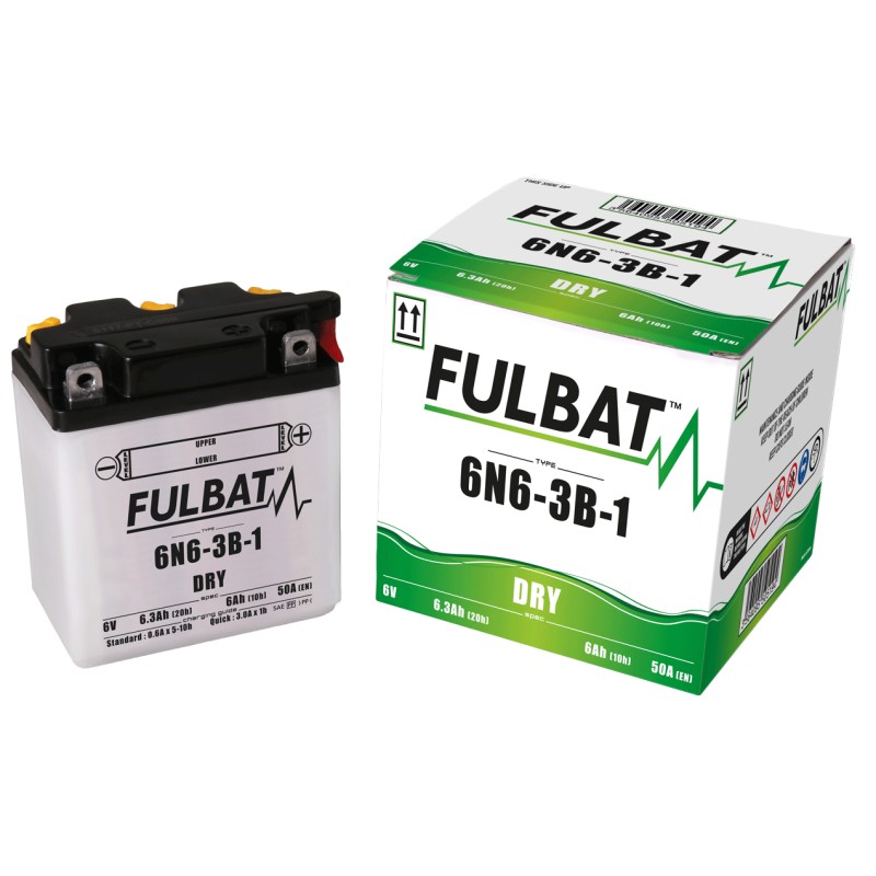 Motorcycle battery Fulbat 6N6-3B-1 6V 6.3Ah 50A | baterias.com