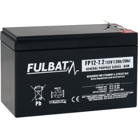 Lawnmower battery Fulbat FP12-7-2 12V 7.2Ah AGM | baterias.com