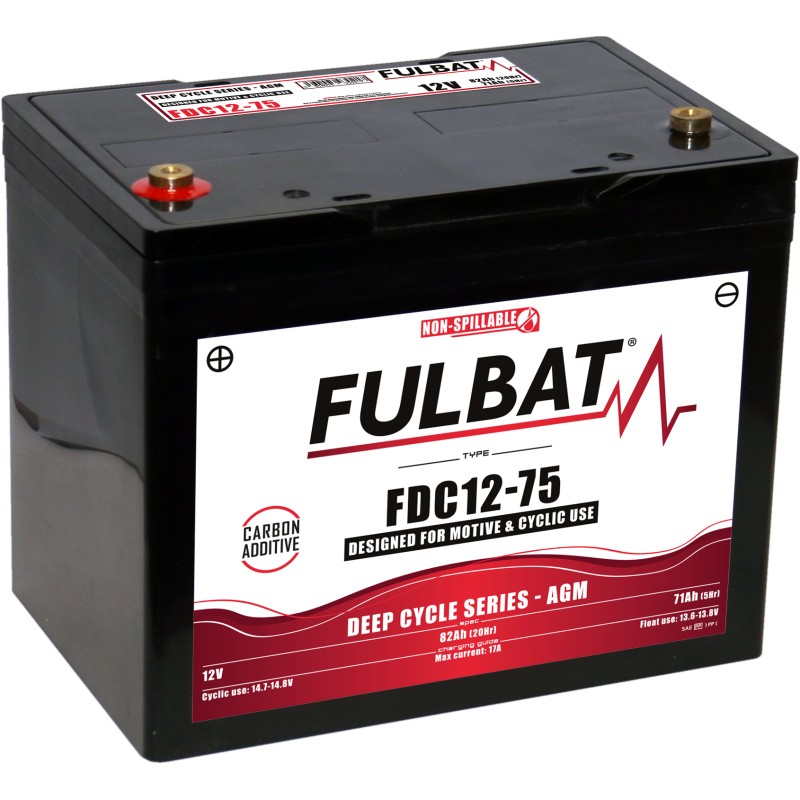 Bateria de tração Fulbat FDC12-75 AGM 12V 75Ah AGM | baterias.com