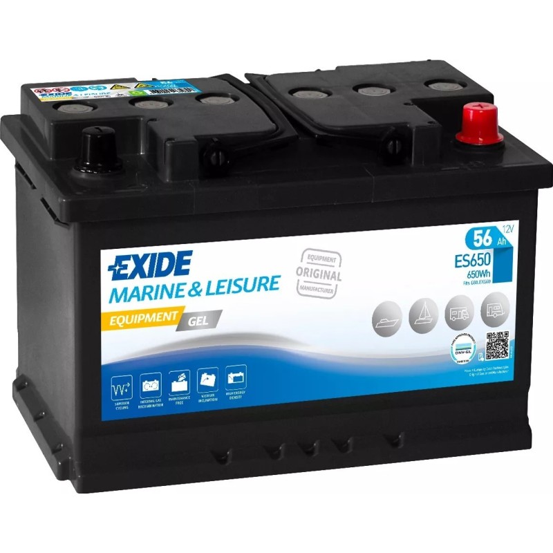 Batería náutica Exide ES650 12V 56Ah 410A GEL