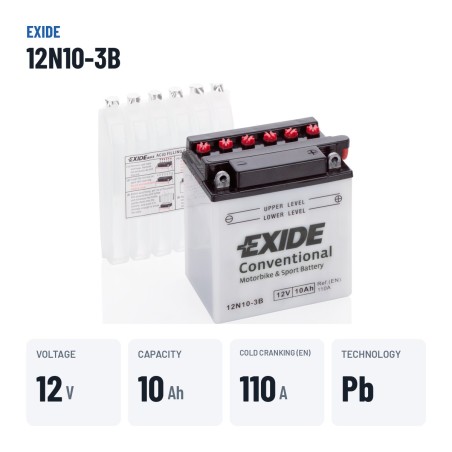 Batteria moto Exide 12N10-3B 12V 10Ah 110A – dati principali