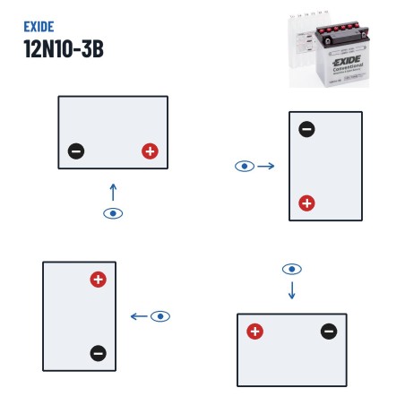 Motorcycle battery Exide 12N10-3B 12V 10Ah 110A – polarity (layout 0, + right)