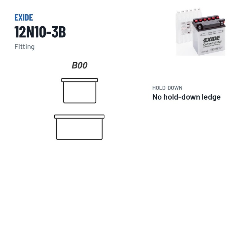 Bateria de mota Exide 12N10-3B 12V 10Ah 110A – terminal e fixação