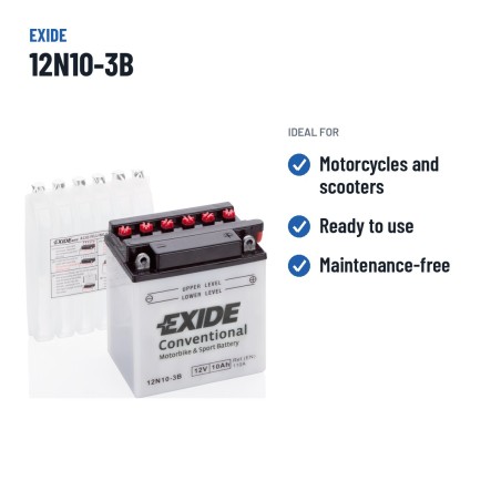 Bateria de mota Exide 12N10-3B 12V 10Ah 110A – utilizações recomendadas