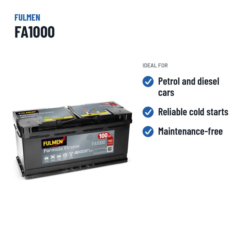 Bateria de carro Fulmen FA1000 12V 100Ah 900A – utilizações recomendadas