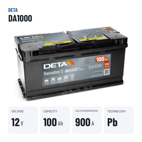 Batería de coche Deta DA1000 12V 100Ah 900A – datos clave
