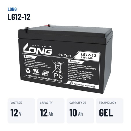 Batteria per carrozzina Long LG12-12 12V 12Ah GEL – dati principali