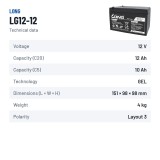 Wheelchair battery Long LG12-12 12V 12Ah GEL – technical data