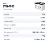 Batteria per lavasciuga Ritar EV12-100S 12V 100Ah 620A AGM – scheda tecnica