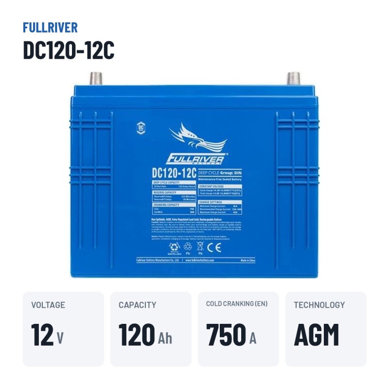 Bootsbatterie Fullriver DC120-12C 12V 120Ah 750A AGM – wichtigste Daten