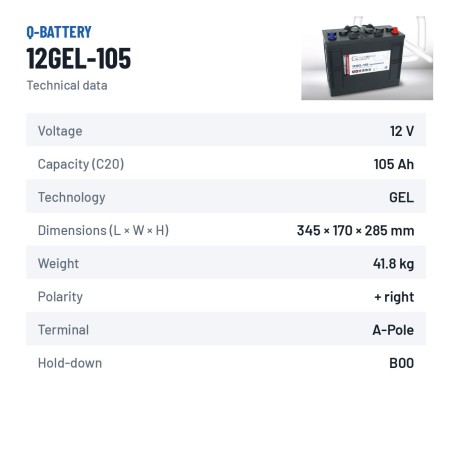 Batteria a trazione Q-battery 12GEL-105 12V 105Ah GEL – scheda tecnica