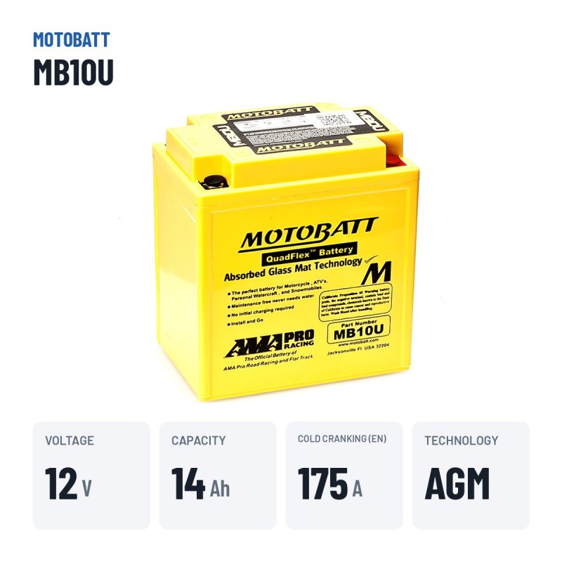 Batteria moto Motobatt MB10U 12V 14.5Ah 175A AGM – dati principali
