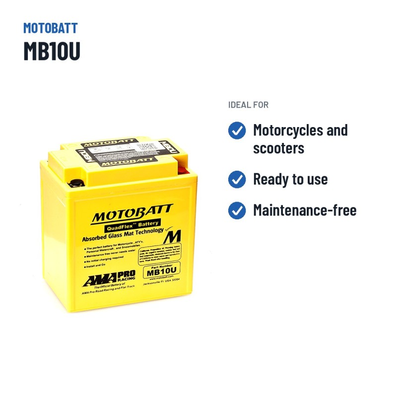 Motorradbatterie Motobatt MB10U 12V 14.5Ah 175A AGM – empfohlene Einsatzbereiche