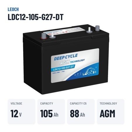 Floor scrubber battery Leoch LDC12-105-G27-DT 12V 105Ah AGM – key specs