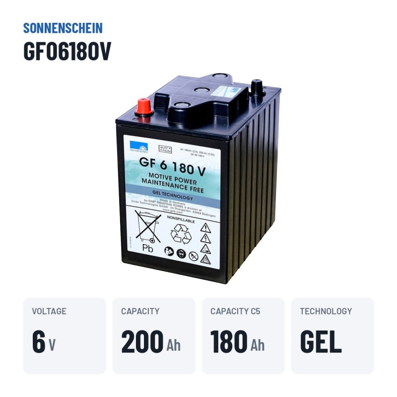 Traction battery Sonnenschein GF06180V 6V 200Ah GEL – key specs