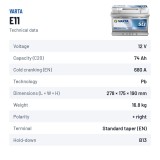 Batterie voiture Varta E11 12V 74Ah 680A – fiche technique