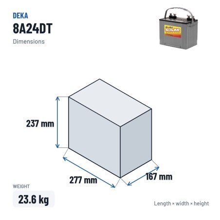 Batterie fauteuil roulant Deka 8A24DT 12V 79Ah AGM – dimensions 277 × 167 × 237 mm