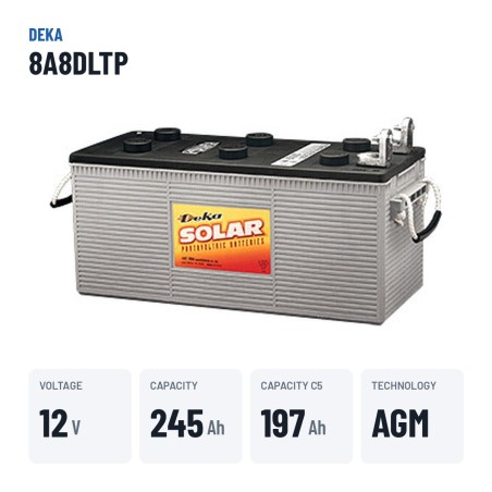 Bateria de cadeira de rodas Deka 8A8DLTP 12V 245Ah AGM – dados principais