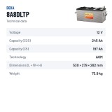 Bateria de cadeira de rodas Deka 8A8DLTP 12V 245Ah AGM – ficha técnica