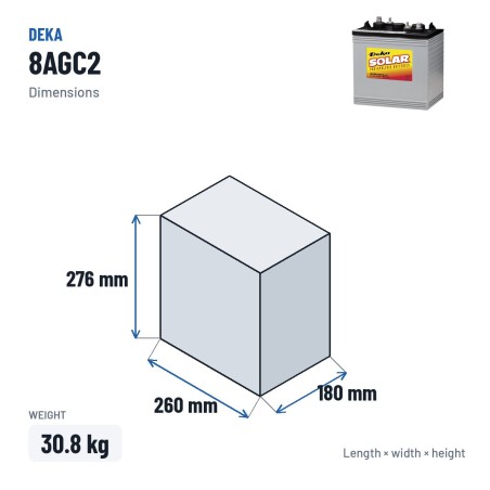 Batería de silla de ruedas Deka 8AGC2 6V 190Ah AGM – medidas 260 × 180 × 276 mm