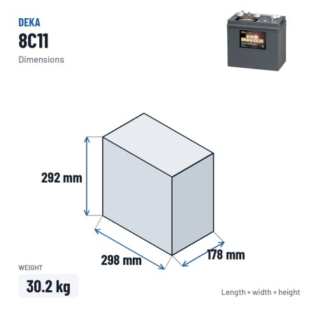 Rollstuhlbatterie Deka 8C11 6V 235Ah – Abmessungen 298 × 178 × 292 mm