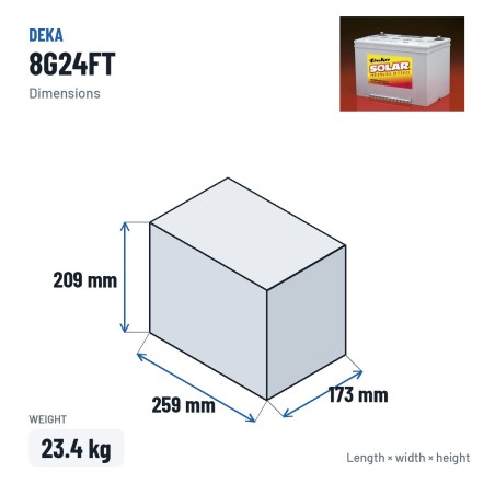 Wheelchair battery Deka 8G24FT 12V 73.6Ah GEL – dimensions 259 × 173 × 209 mm