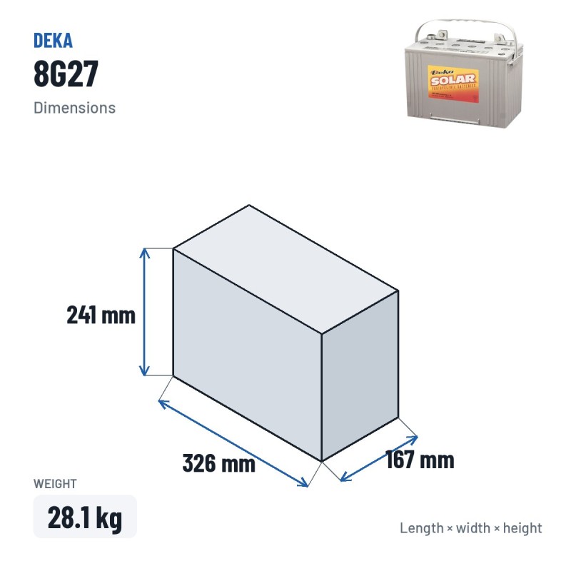 Batería de silla de ruedas Deka 8G27 12V 88Ah GEL – medidas 326 × 167 × 241 mm