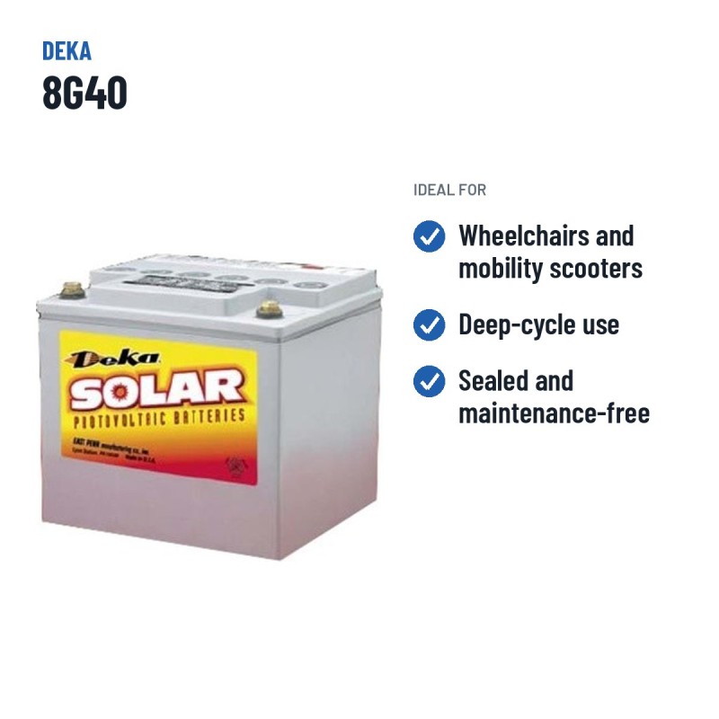 Bateria de cadeira de rodas Deka 8G40 12V 40Ah GEL – utilizações recomendadas