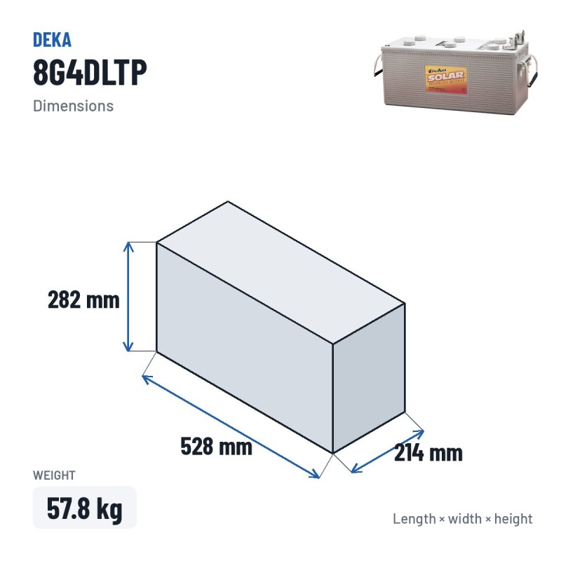 Batteria per carrozzina Deka 8G4DLTP 12V 183Ah GEL – dimensioni 528 × 214 × 282 mm