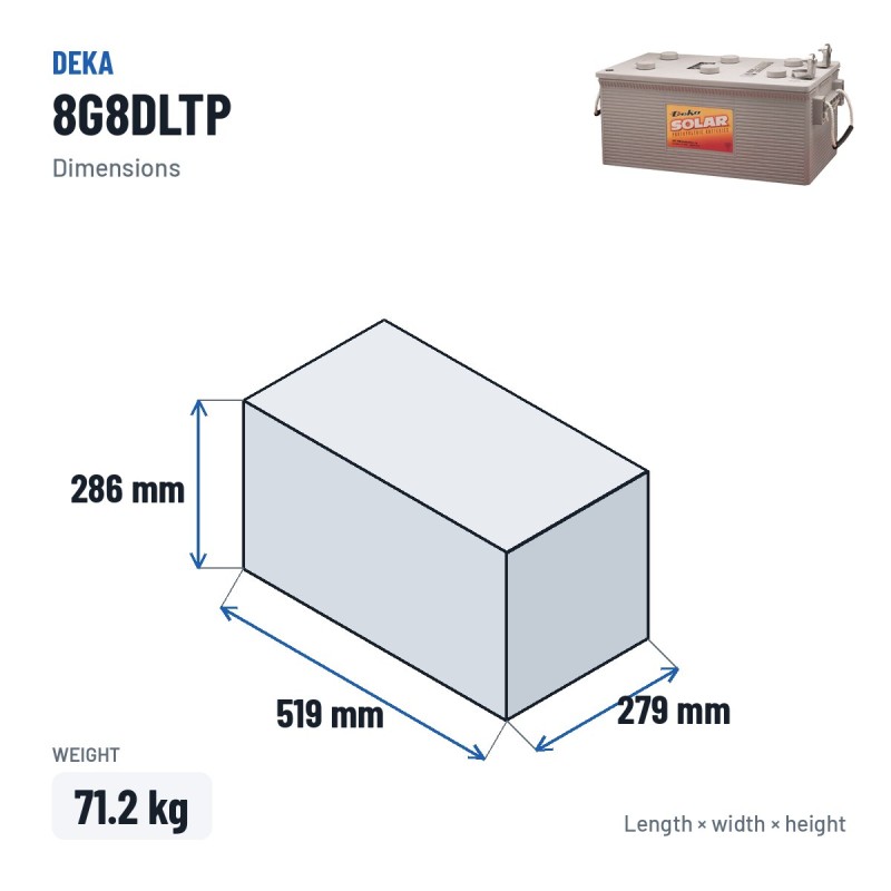 Wheelchair battery Deka 8G8DLTP 12V 225Ah GEL – dimensions 519 × 279 × 286 mm