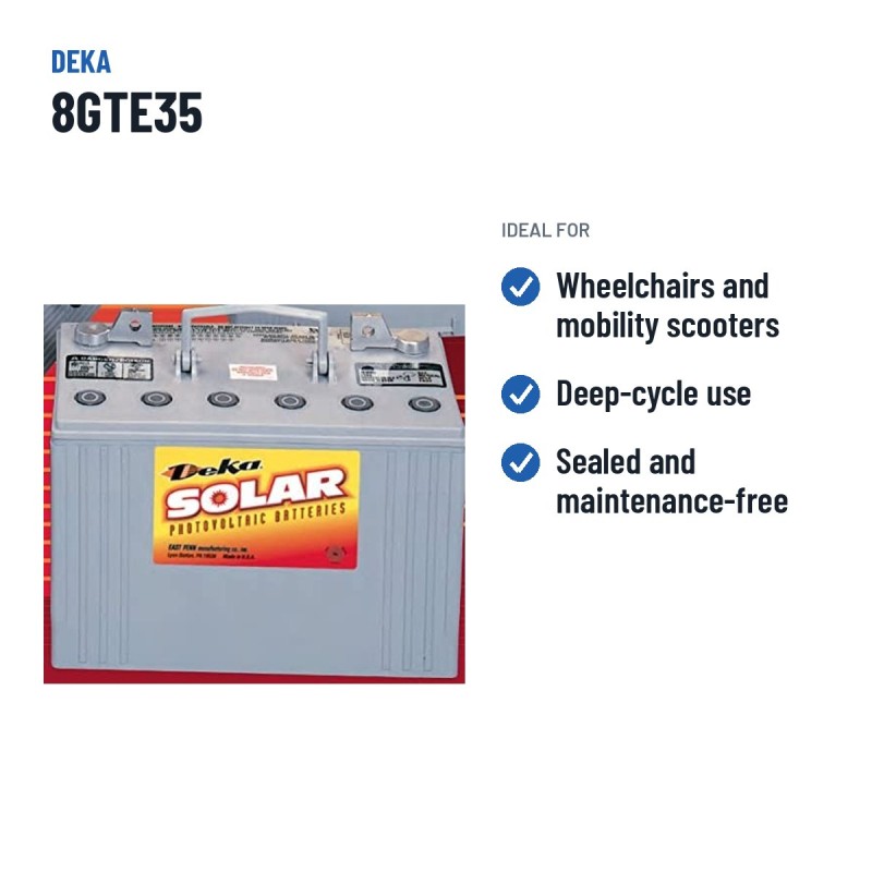 Batterie fauteuil roulant Deka 8GTE35 6V 196Ah GEL – utilisations recommandées