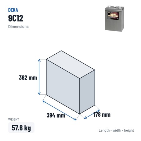 Batería de silla de ruedas Deka 9C12 12V 228Ah – medidas 394 × 178 × 362 mm