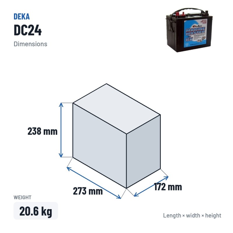 Bateria de cadeira de rodas Deka DC24 12V 75Ah – medidas 273 × 172 × 238 mm